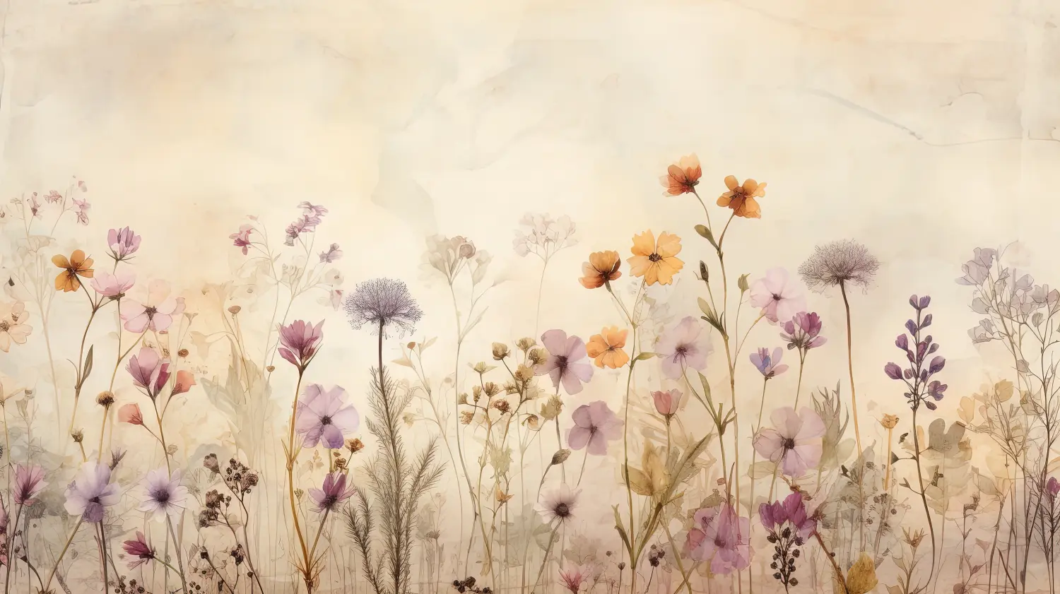 Botanische Aquarellillustration mit zart gepressten Blumen